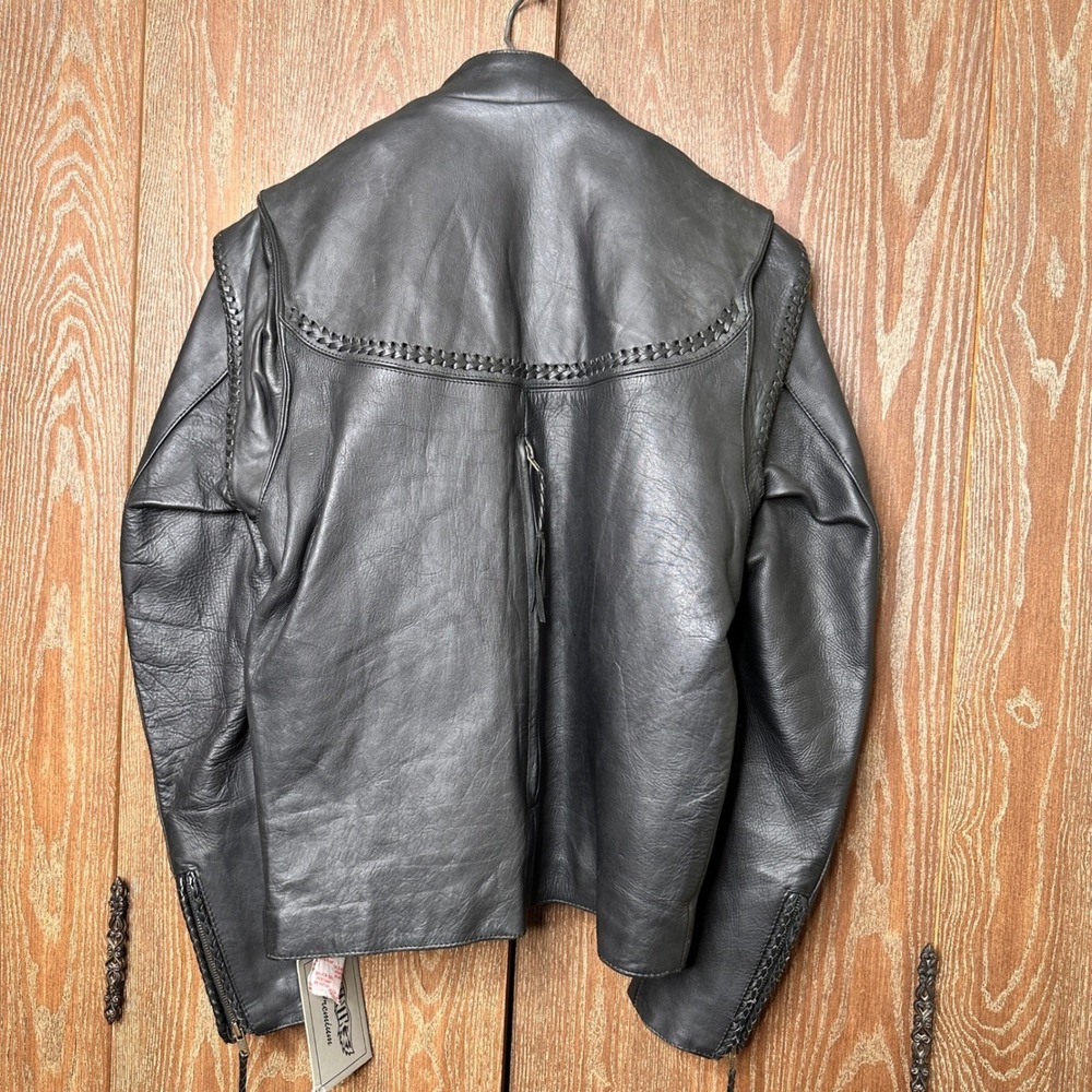 VTG NOS Western Cowboy Woven Trim Black Leather Bikercore Mens Small Streetwear - Picture 16 of 16